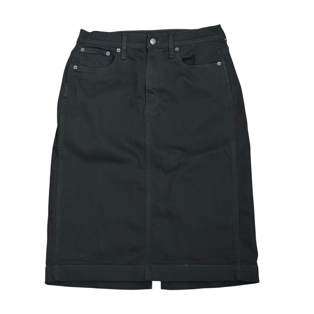 J.Crew Women's Black Denim Pencil Skirt Size 8 Stretch Knee Length Back Vent
